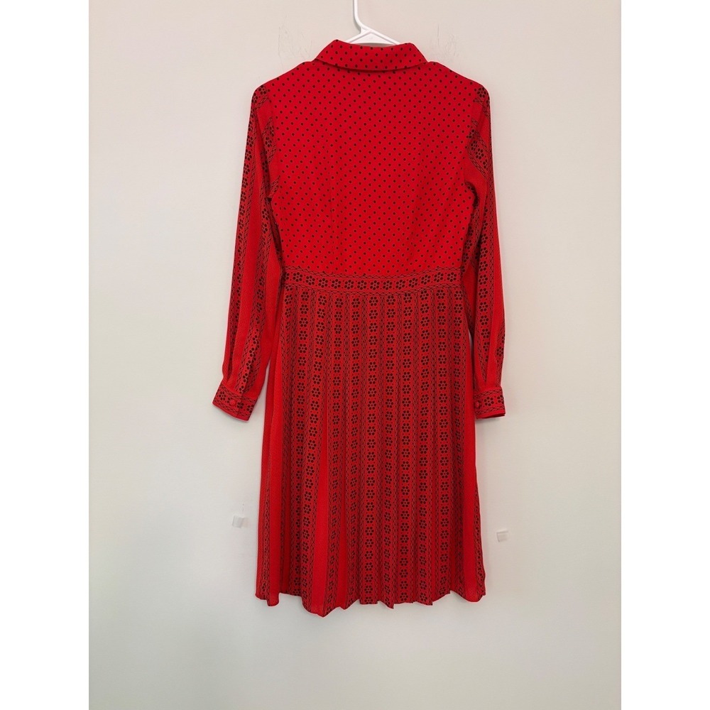 Boden Red Polka Dot Pleated Shirt Dress Long Sleeve Midi US 2R NEW Parisian Chic - Picture 4 of 10